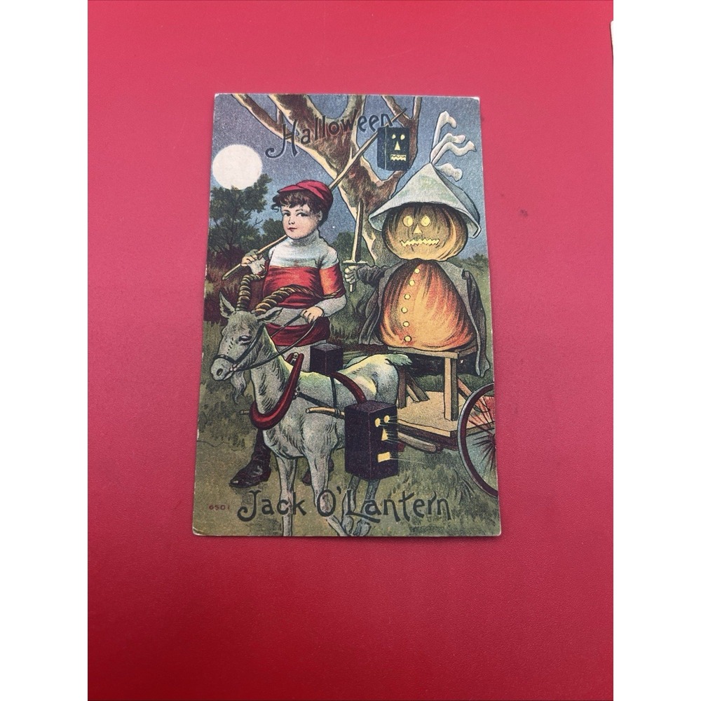 Rare Antique Circa 1910 Halloween Post Card Jack O Lantern Posted Ephemera